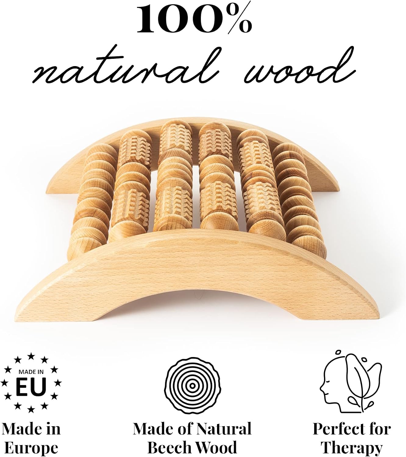 tuuli Wooden Foot Massager, Grooved Muscle Roller, Helps Ease Muscle Tension and Improve Blood Circulation, Natural Wood Therapy Massage Tools for Feet (M)