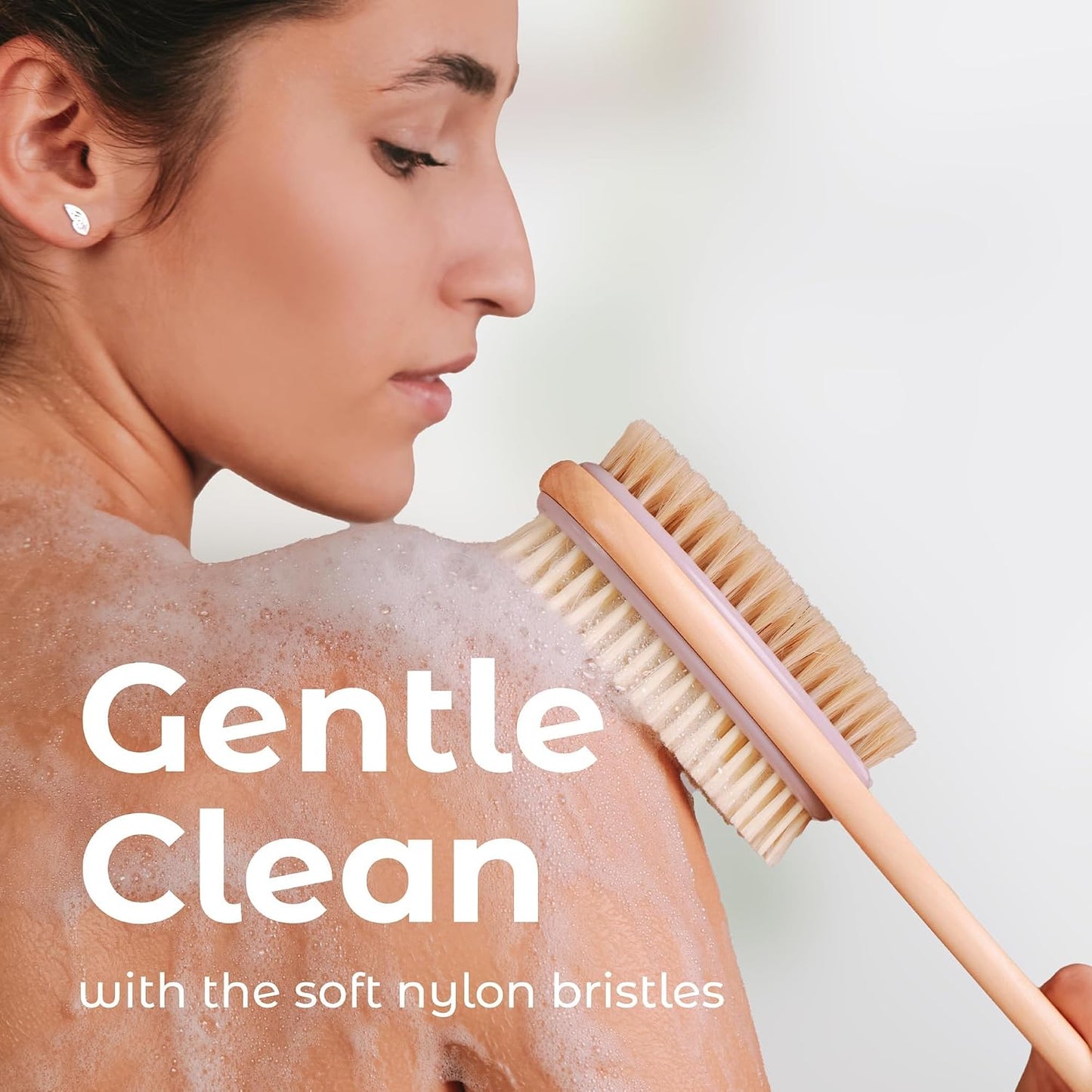MainBasics Back Scrubber Shower Brush, Lavender, Long Handle