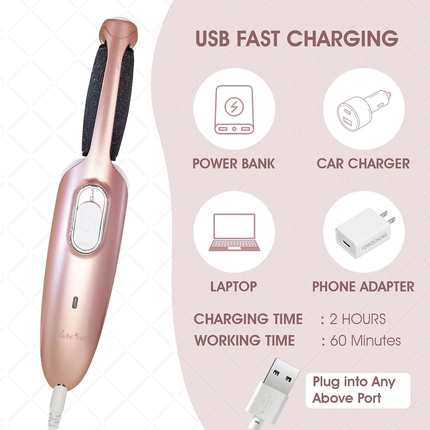 Powerful Electric Callus Remover Wand – Rechargeable Foot File, Grinder & Scrubber - Removes Dead, Hard Skin & Calluses – Best Pedicure Tool for Soft, Smooth Feet for Men & Women (Rose Gold)
