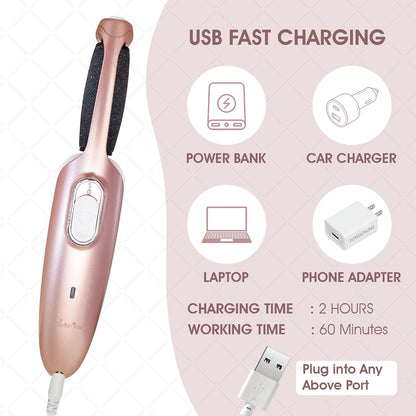 Powerful Electric Callus Remover Wand – Rechargeable Foot File, Grinder & Scrubber - Removes Dead, Hard Skin & Calluses – Best Pedicure Tool for Soft, Smooth Feet for Men & Women (Rose Gold)