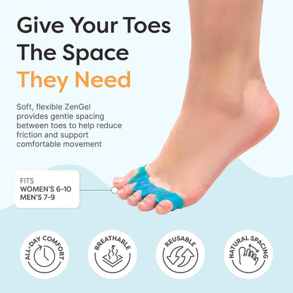 ZenToes Silicone Toe Spacers and Separators for Correct Toe Alignment, Bunion Relief, Hammertoe Straightener, Gel Orthopedic Corrector – 1 Pair (Black)