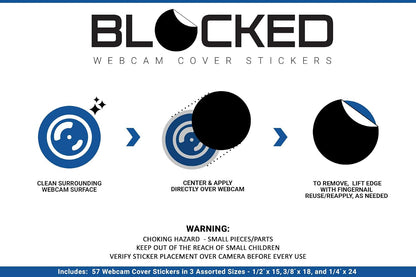 Blocked Original Vinyl Webcam Cover Stickers | Restickable & Stackable Privacy Covers | for All Camera-endable Devices | 3-Sizes | 57 Black Tabbed (Muted Matte)