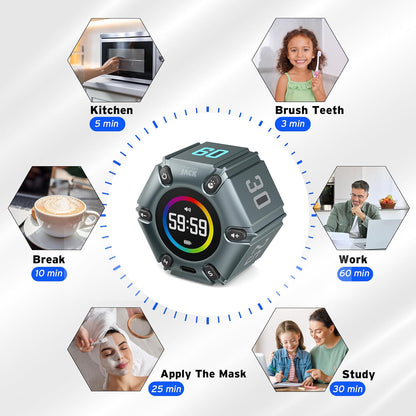 Jack Pomodoro Timer - Productivity Cube, Visual Focus Timer, Mute & Vibration & Adjustable Sound Alert, for Office, ADHD, Study, Work, 3/5/10/25/30/60min & Custom Countdown - Black