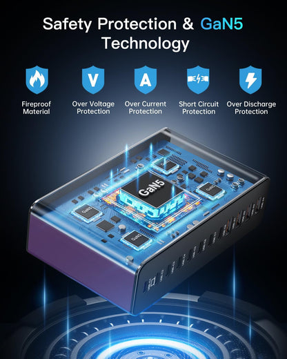 12 Ports Aluminum Alloy MEKIOJEO 380W Charging Station USB C Charger Block