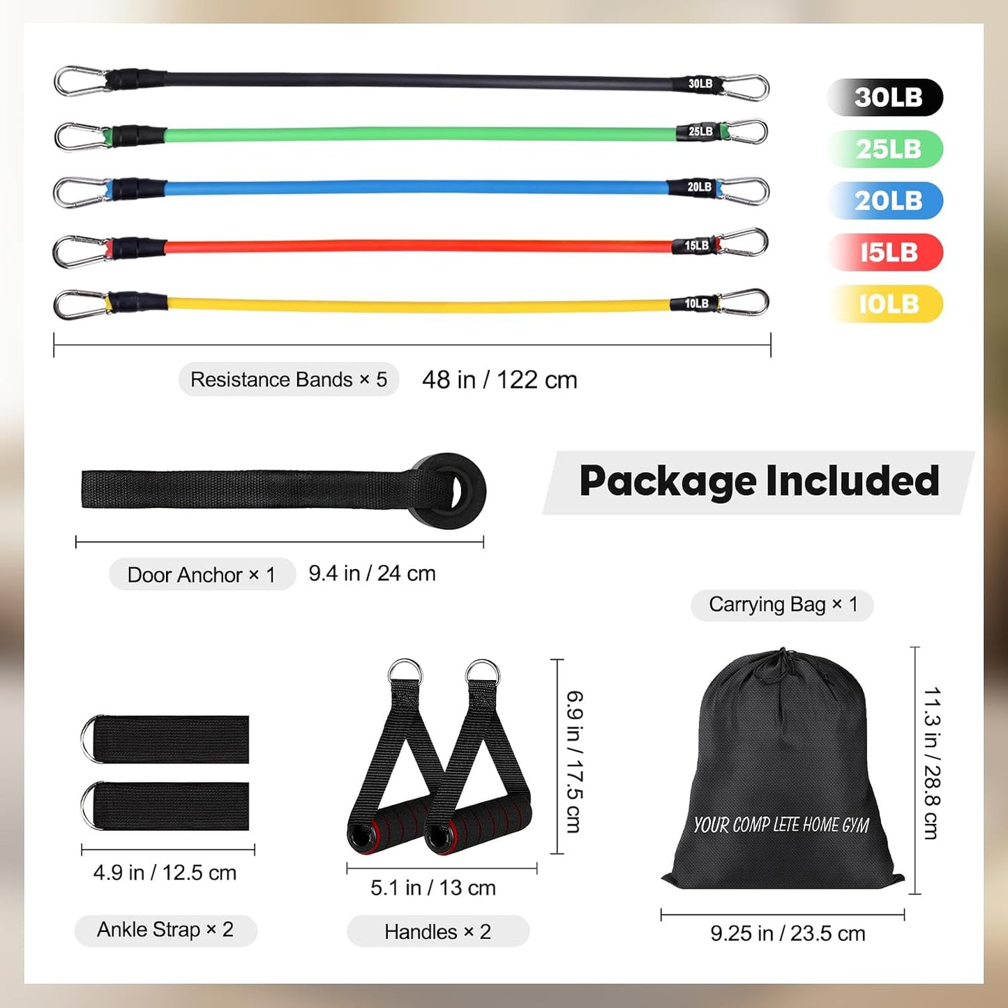 Resistance Bands Set, Himaly Exercise Bands Strength Training Fitness Bands Workout Elastic Bands with Legs Ankle Straps, Door Anchor, Handles & Carry Bag for Home Outdoor Workouts
