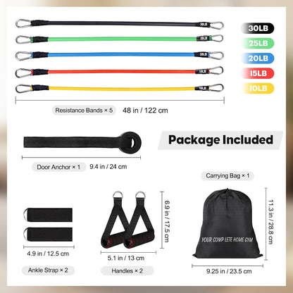 Resistance Bands Set, Himaly Exercise Bands Strength Training Fitness Bands Workout Elastic Bands with Legs Ankle Straps, Door Anchor, Handles & Carry Bag for Home Outdoor Workouts