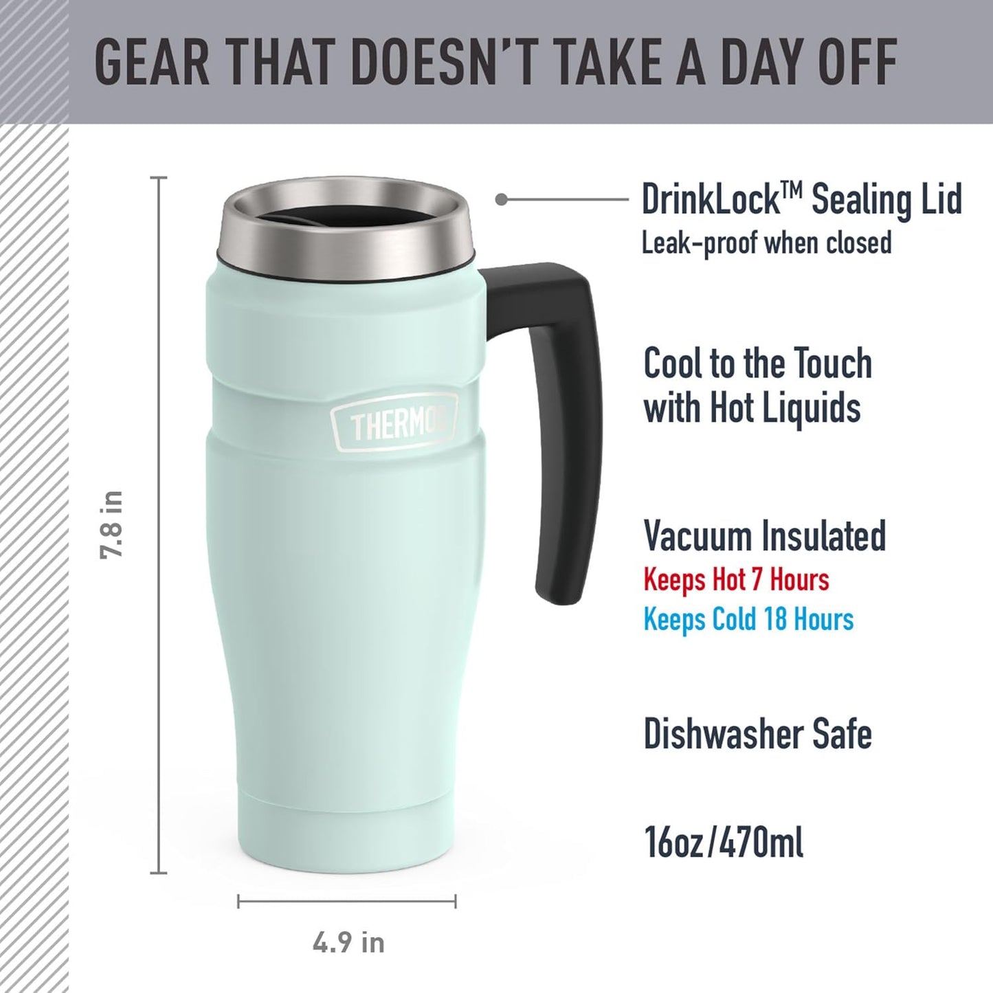 THERMOS Stainless King Vacuum-Insulated Travel Tumbler, 16 Ounce, Matte Steel