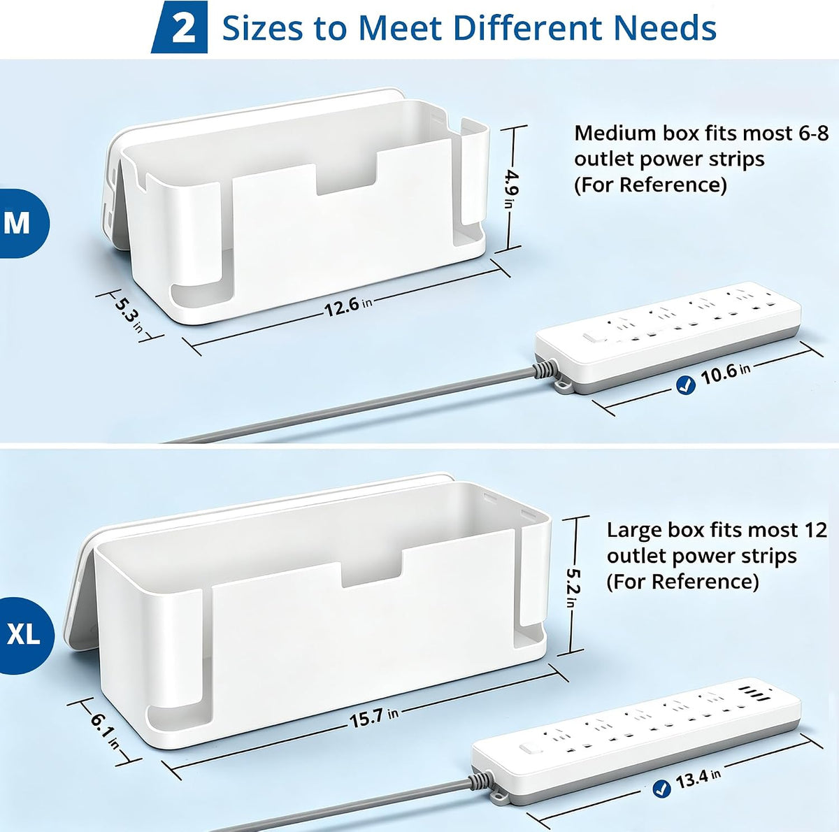 ZhiYo 2 Pack Cable Management Box, Medium & XL, Power Strip Organizer Black