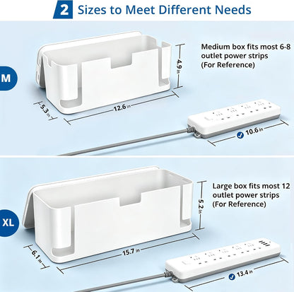 ZhiYo 2 Pack Cable Management Box, Medium & XL, Power Strip Organizer Black