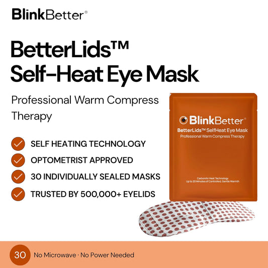 BlinkBetter BetterLids Self-Heating Eye Mask (30 Pack) | Warm Compress Therapy for Dry Eyes, Eyelid Hygiene & Blepharitis Care | Air-Activated Gentle Heat for MGD, Tired Eyes & Daily Lid Support