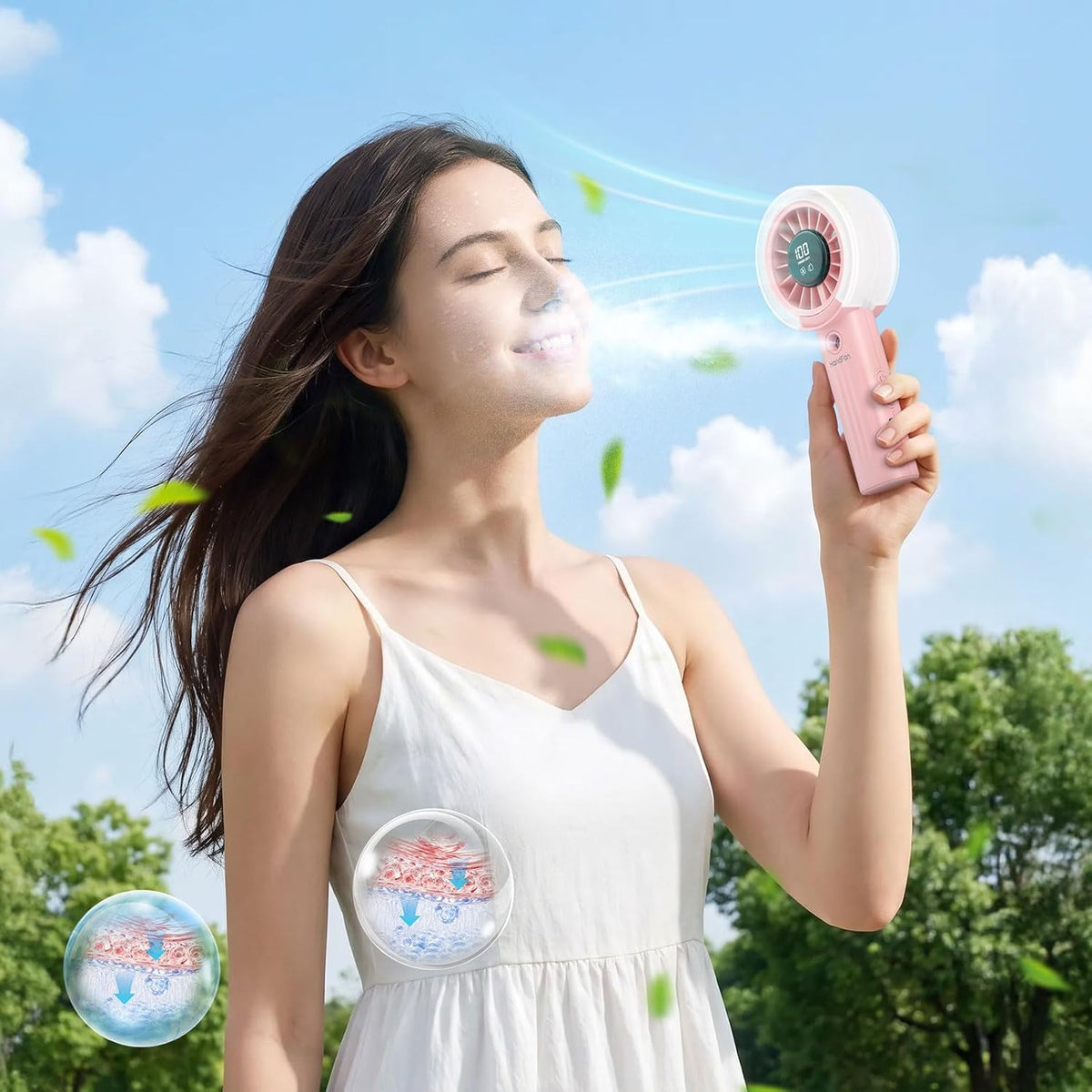 HandFan Upgraded Misting Fan with LED Display – Extreme Cooling Portable Handheld Fan with Water Mist Spray, 50% Stronger Airflow & Quieter, USB Rechargeable for Travel/Park/Disney/Beach/Concert/Game