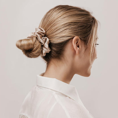 LILYSILK Silk Hair Scrunchies / Ties for Frizz & Breakage Prevention, 100% Mulberry, No Damage, Elastic ponytail Holders, 1Pc, Coffee - Colors A