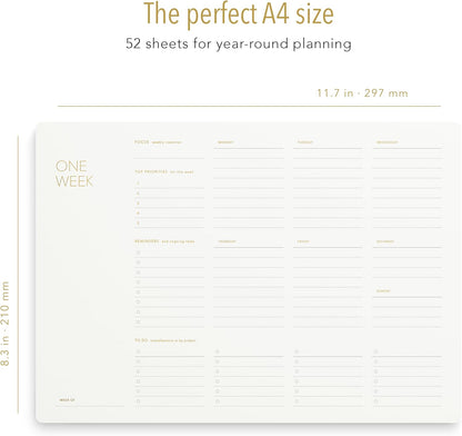 Daily Planner Notepad, A4, 52 Sheets, Undated,Time Blocking,Hourly Schedule