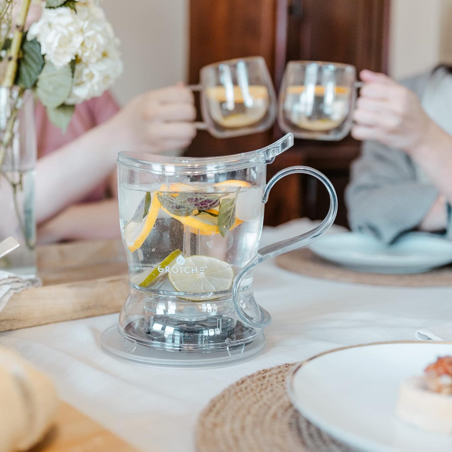 GROSCHE Aberdeen Tea Infuser Teapot & Smart Tea Maker - BPA-Free, Drip-Free Design | Coaster | Easy Brew | Easy Clean Steeper | Loose Leaf Brewing - Stylish Design | 17.7 oz - 525 ml - Black