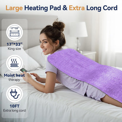 Extra Large Heating Pad for Back Pain Relief, 33"x17" Electric Heat Pad for Neck, Shoulders, Cramps, Menstrual Pain, 9 Heat Settings & 4 Auto-Off Timers, Soft Machine Wash Fabric, Gifts for Lover Gray