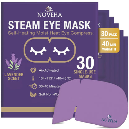 NOVEHA Self Heating Steam Eye Mask for Dry Eyes 30PCs Air-Activated Steam Eye Mask, Warm Compress for Ease Daily Strain, Eye Relaxation, Travel & Spa Use, Soothing Moist Heat for Tired & Stressed Eyes
