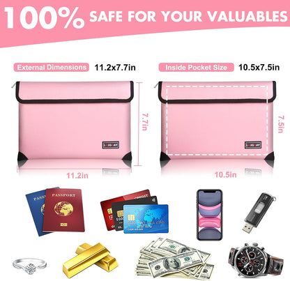 Fireproof Document Bag - with 5200°F Heat Insulated, Waterproof Fireproof Bag with Zipper, 8 Layers of Functional Materials, Fireproof Money Bag for Cash/Documents/Valuables, Fire bag 11"x7.7"