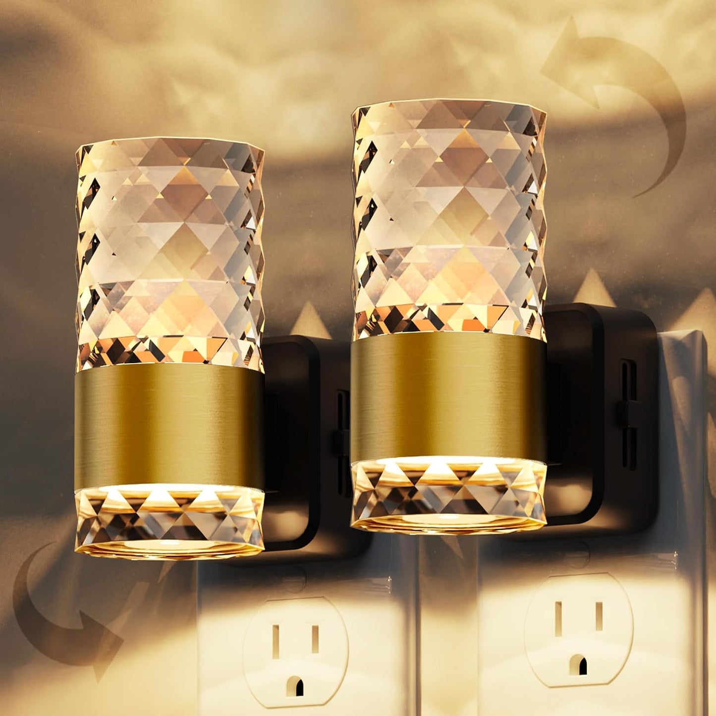 L LOHAS LED Night Lights Plug into wall, Amber Night Light with Adjustable Brightness, Plug in NightLight with Auto Light Sensor, Wall Sconce-Style Design Night Light for Bathroom,Hallway, 2 Pack