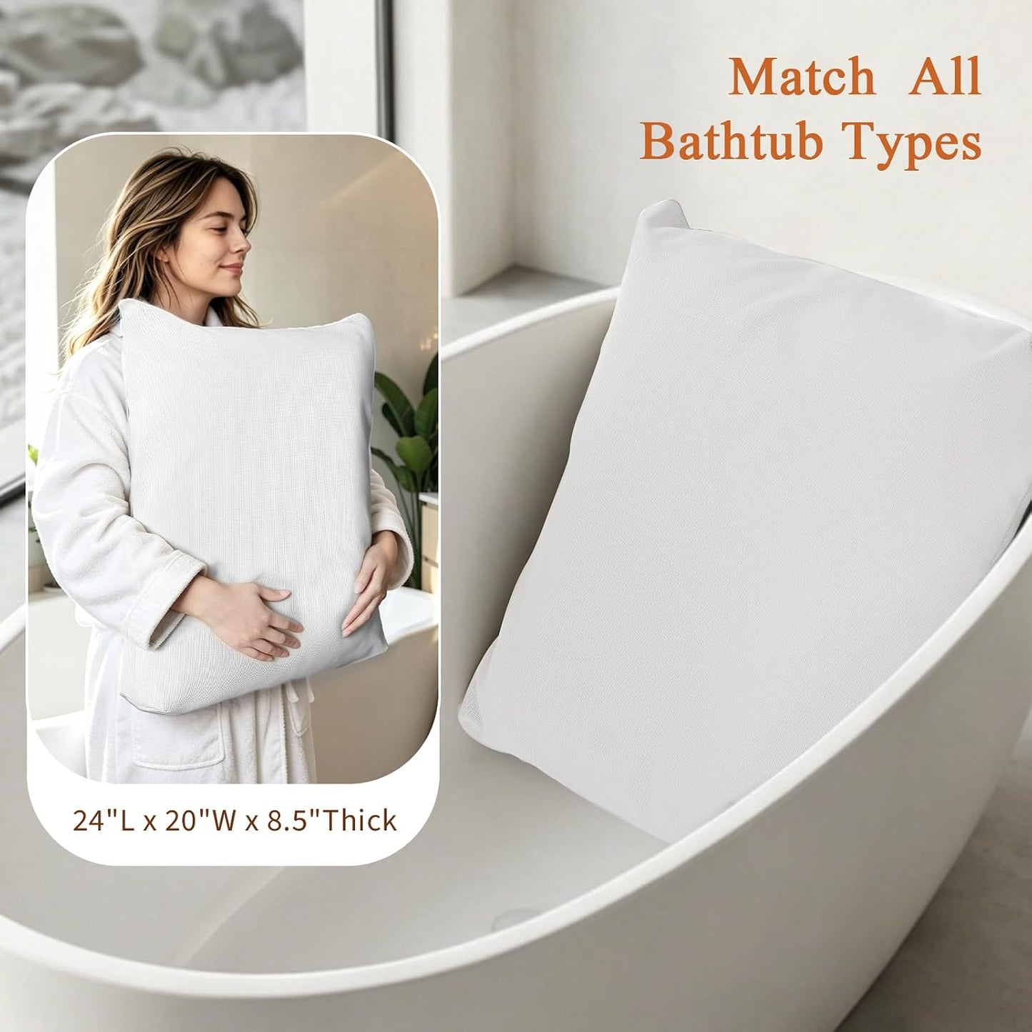 Luxury Bathtub Pillow,Head,Neck & Back Support,Quick-Drying 5D Mesh Core,Gift for Bath Lovers,Adjustable Thickness Fits Any Bathtubs,Easy to Maintain,Light Grey