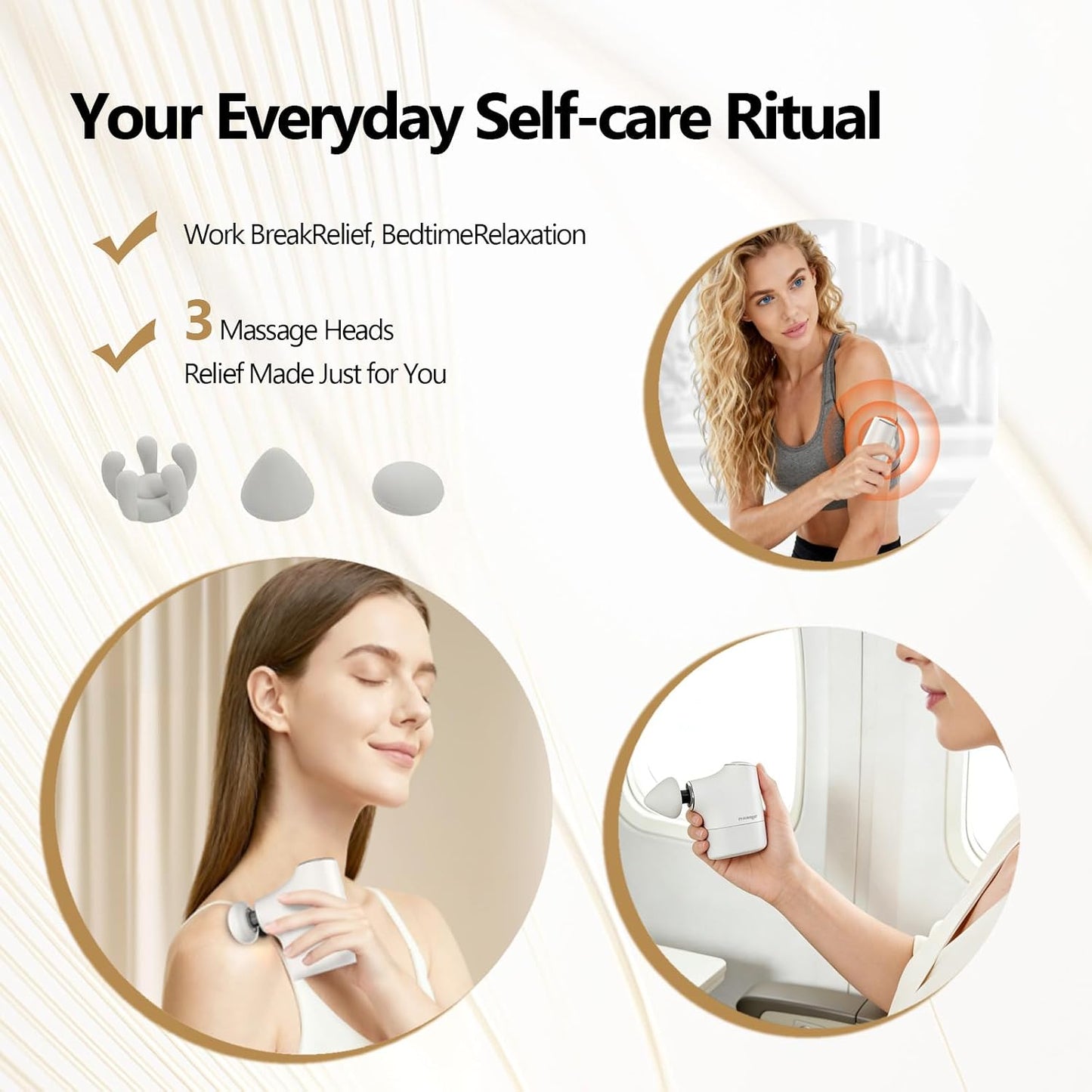 Mini Massage Gun, Portable Deep Tissue Muscle Massager with 4 Heads, Adjustable Speed & Pressure, Quiet Powerful Motor, Rechargeable Handheld Percussion Massager for Neck, Shoulder, Back & Legs Gray