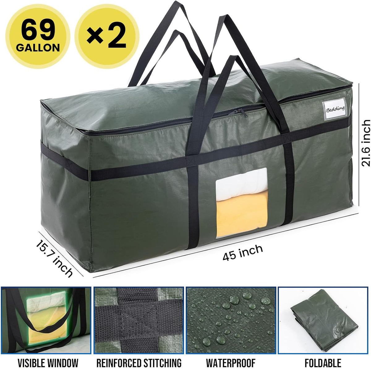TAILI 69 Gallon Extra Large Storage Bags with Visible Window,Blue