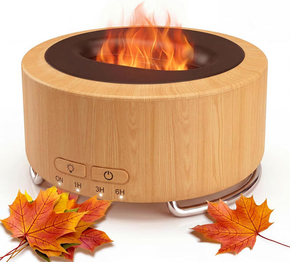 Essential Oil Diffuser for Home: 500ML Aroma Diffuser with Fireplace Flame Light & 9 Colors LED Improved - Quiet <25dB Cool Mist Humidifier for Bedroom Office Yoga Room