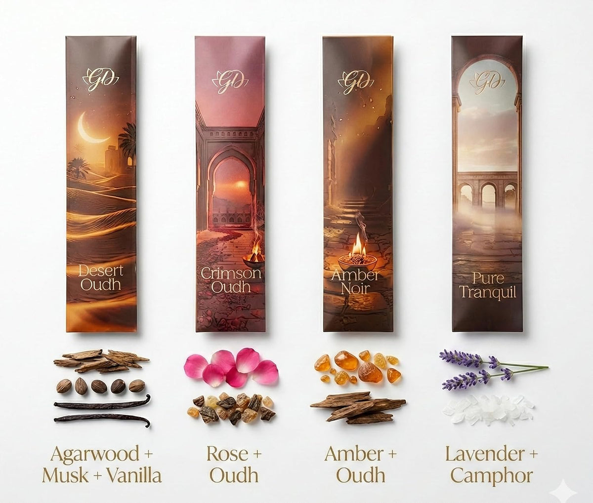 Incense Sticks Variety Pack with Wooden Holder | Nag Champa, Rose, Lavender, White Sage, Frankincense, Palo Santo & Sandalwood | Hand-Rolled Masala Incense
