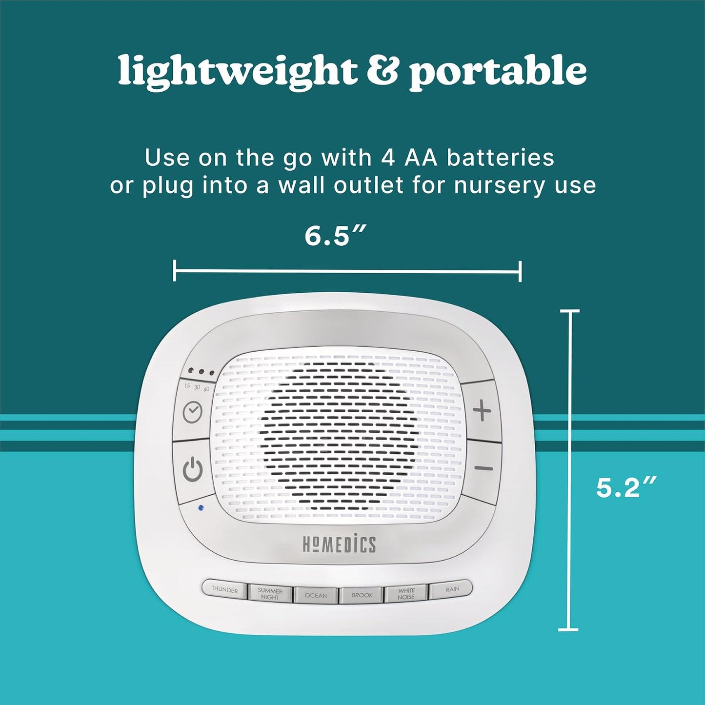 Homedics SoundSleep Rejuvenate White Noise Sleep Machine, Small Travel Sound Machine with 6 Relaxing Nature Sounds, Portable Sound Therapy for Home, Office, Nursery, Auto-Off Timer, By Homedics