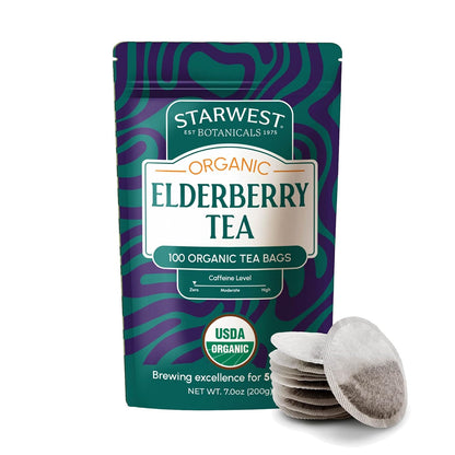 Starwest Botanicals Organic Elderberry Tea, Non GMO - Bulk Pack, 100 Bags