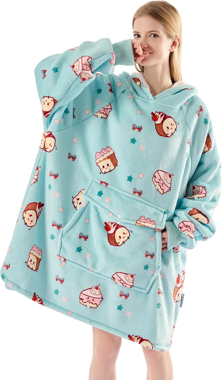 Krifey Wearable Blanket Hoodie, Oversized Sherpa Hooded Blanket for Adults | Soft sherpa fleece with sleeves and pocket; oversized fit for lounging, WFH, camping, Christmas and white elephant gifts.