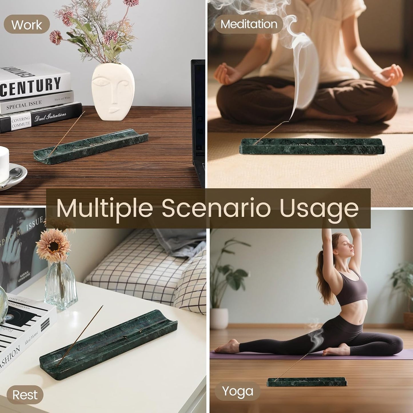 Koville Marble Incense Holder, Incense Holder for Sticks, Incense Sticks Holder Ash Catcher for Meditation Yoga SPA, Natural Stone Incense Burner, Home Table Decor (Grey)