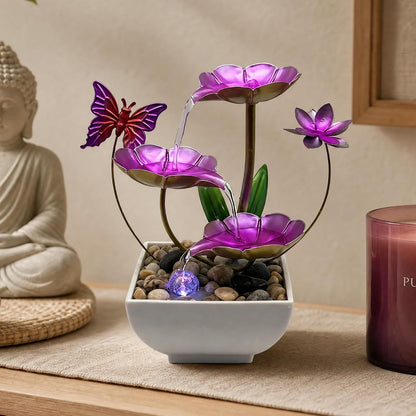 Tabletop Fountain,Indoor Water Fountain,Home Fengshui Décor Zen Relaxation Soothing Sound Machine for Office,Living Room,or Bedroom,Green Lotus,Hummingbird & Pink Flower,9.1inch