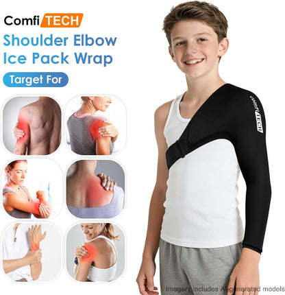 ComfiTECH Shoulder Arm Ice Pack Wrap for Pitchers, Ice Arm Sleeve for Volleyball Player, Athletes, Flexible Cold Application for Throwing Recovery, Elbow Joint and Muscle Relaxation & Daily Use, Large