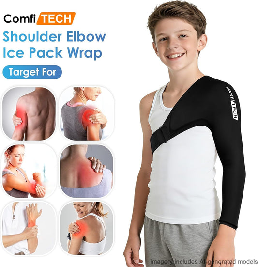 ComfiTECH Shoulder Arm Ice Pack Wrap for Pitchers, Ice Arm Sleeve for Volleyball Player, Athletes, Flexible Cold Application for Throwing Recovery, Elbow Joint and Muscle Relaxation & Daily Use, Large