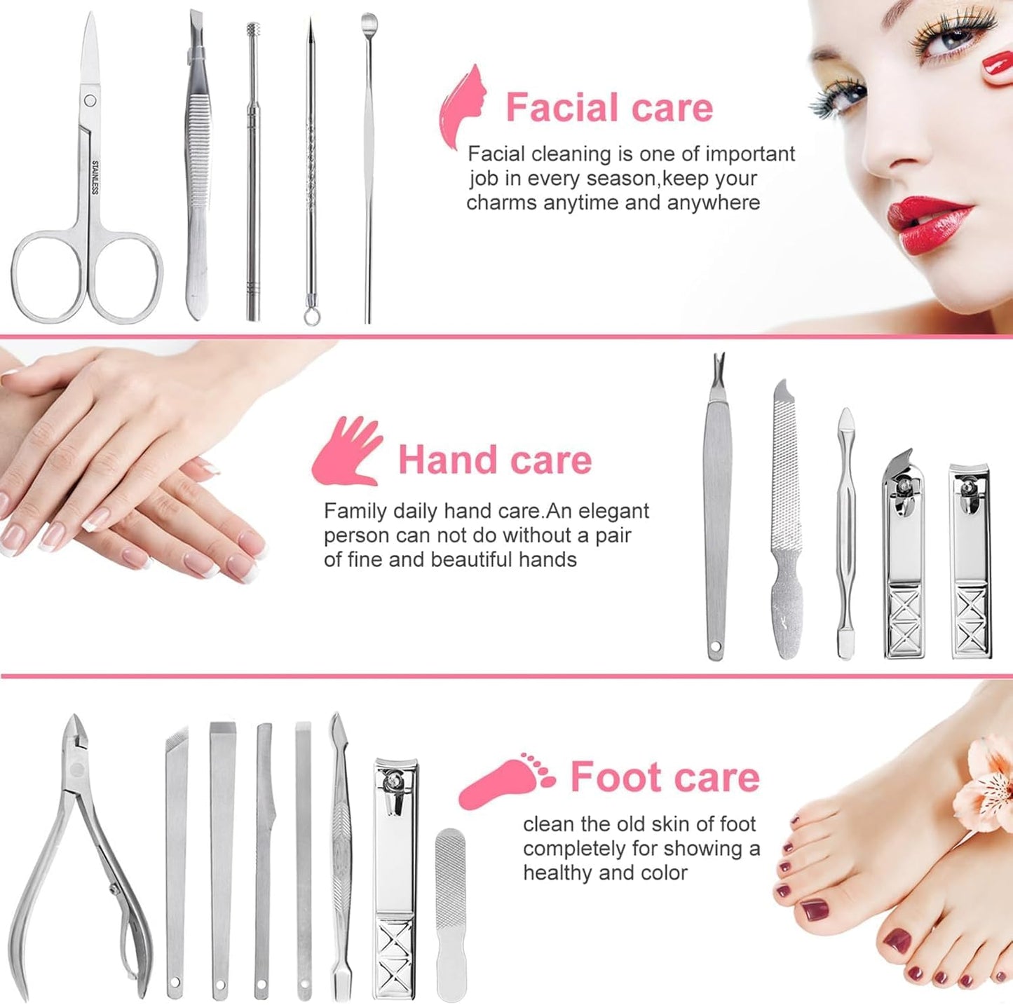 Yougai Manicure Set 18 Pieces Professional Nail Clippers Pedicure Kit Men Women, Stainless Steel Fingernail Toenail Cutters, Nail Care Grooming Tools with Leather Travel Case