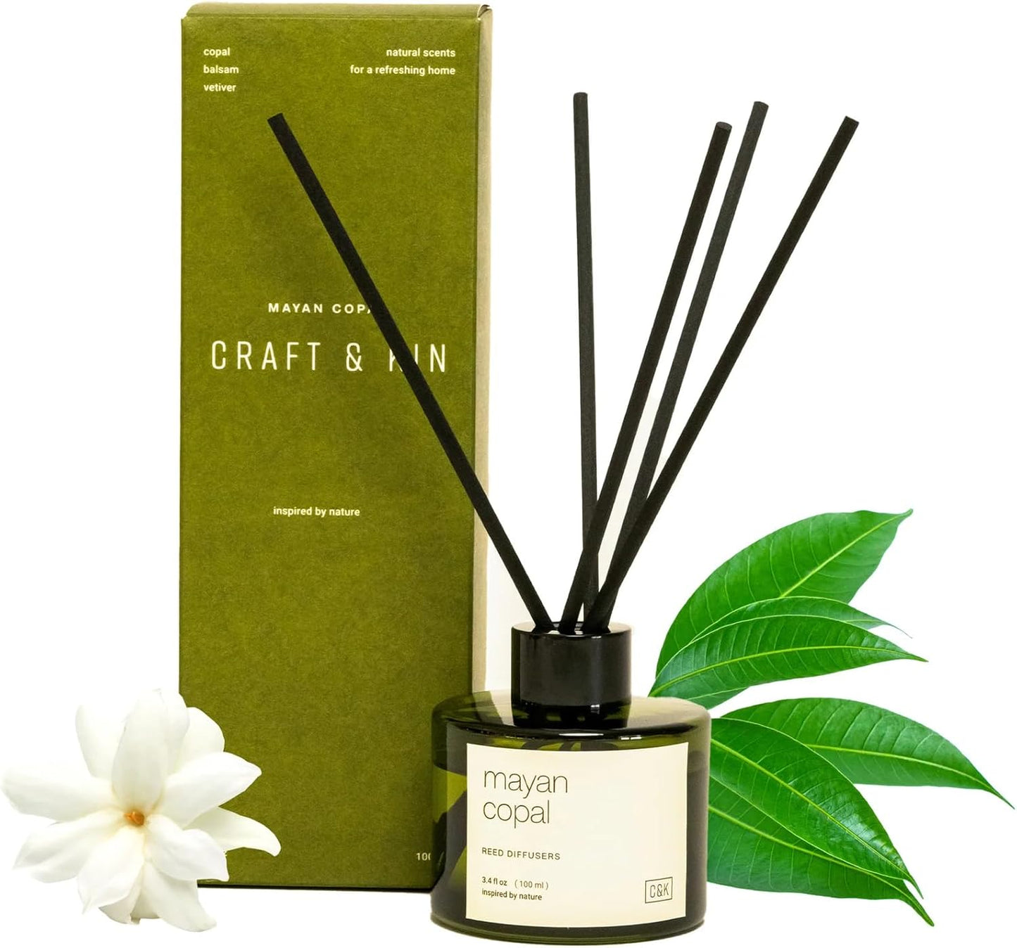Craft & Kin Premium Santal Woods Reed Diffuser with Dried Flowers – 5 oz Essential Oil Diffuser for Home & Bathroom – Long-Lasting Fragrance Diffuser Sticks – Room Decor Air Freshener