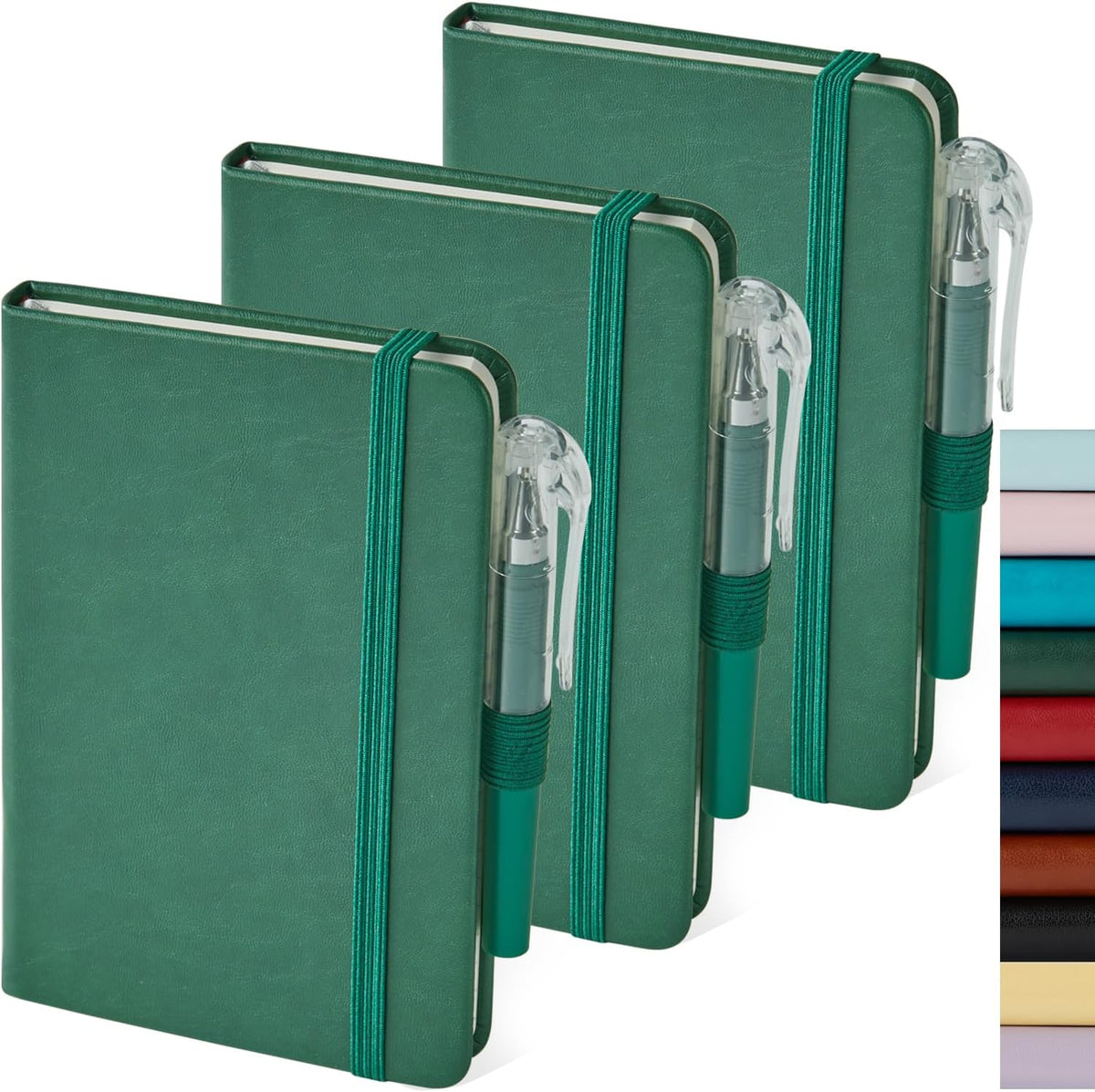 Small Notebook Pocket Journal, A6 3.7" x 5.7", 3 Pack, Black Leather Cover