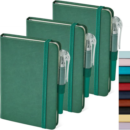 Small Notebook Pocket Journal, A6 3.7" x 5.7", 3 Pack, Black Leather Cover