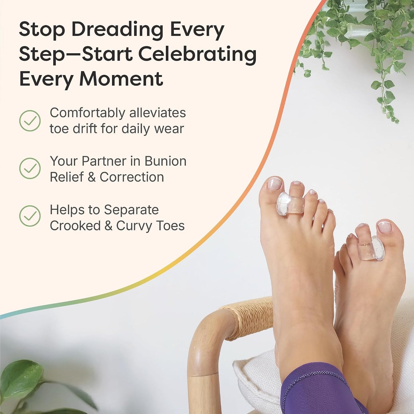 ZenToes Gel Toe Separators for Overlapping Toes, Bunions, Big Toe Alignment, Corrector and Spacer - 4 Pack (White)