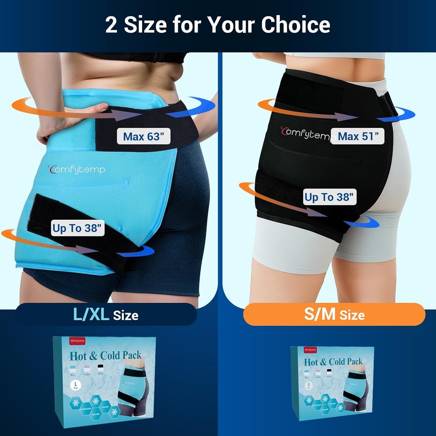 Comfytemp Hip Ice Pack Wrap for Sciatica Pain Relief, Hip Replacement Kit After Surgery, Reusable Gel Ice Pack for Injuries, Hot Cold Compress Recovery Items Physical Therapy for Men Women (L/XL/2XL)