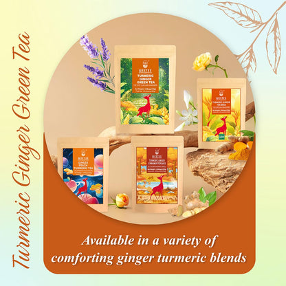 WT WEETEE Turmeric Ginger Green Tea Bags 100ct, Honey Flavored, Caffeinated