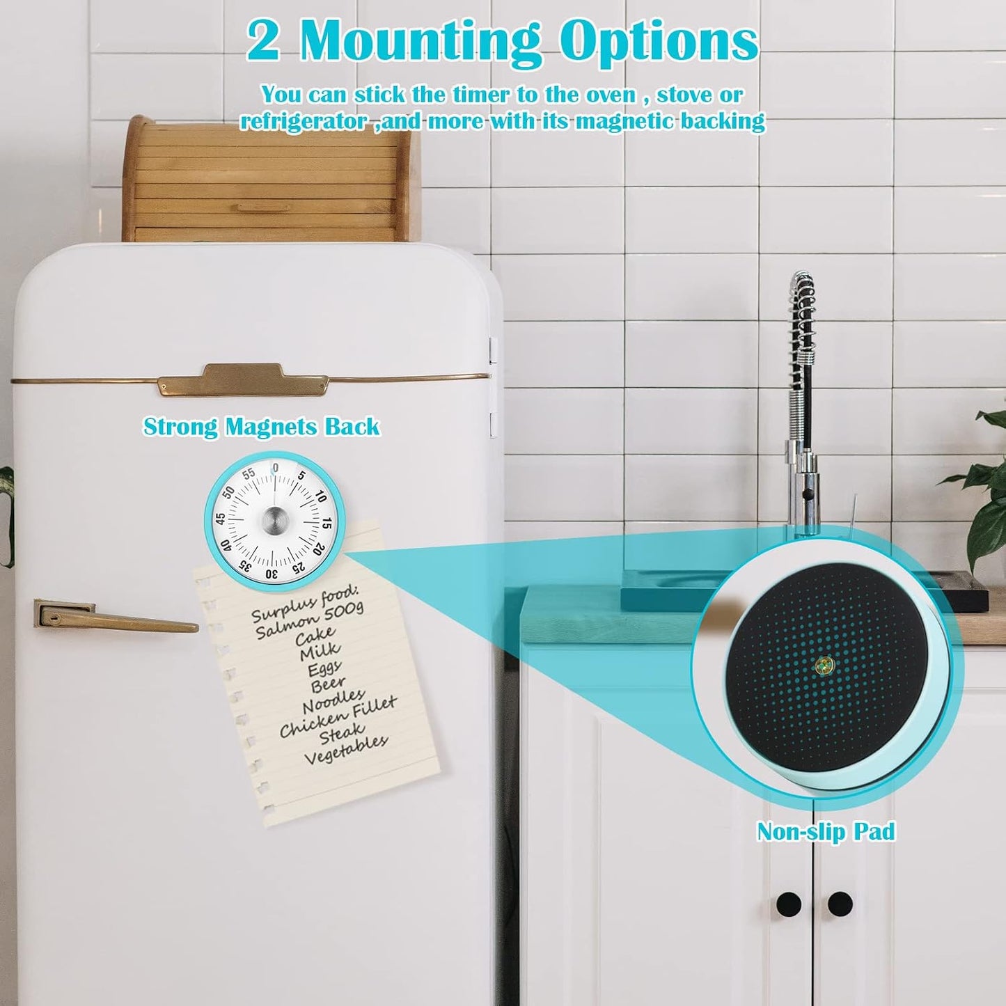 Kitchen Timer, 60-Minute Visual Timer for Kids & Adults, Wind Up Timer with Magnetic Backing, Loud Ring Timers for Classroom, Study, Cooking, Exercise