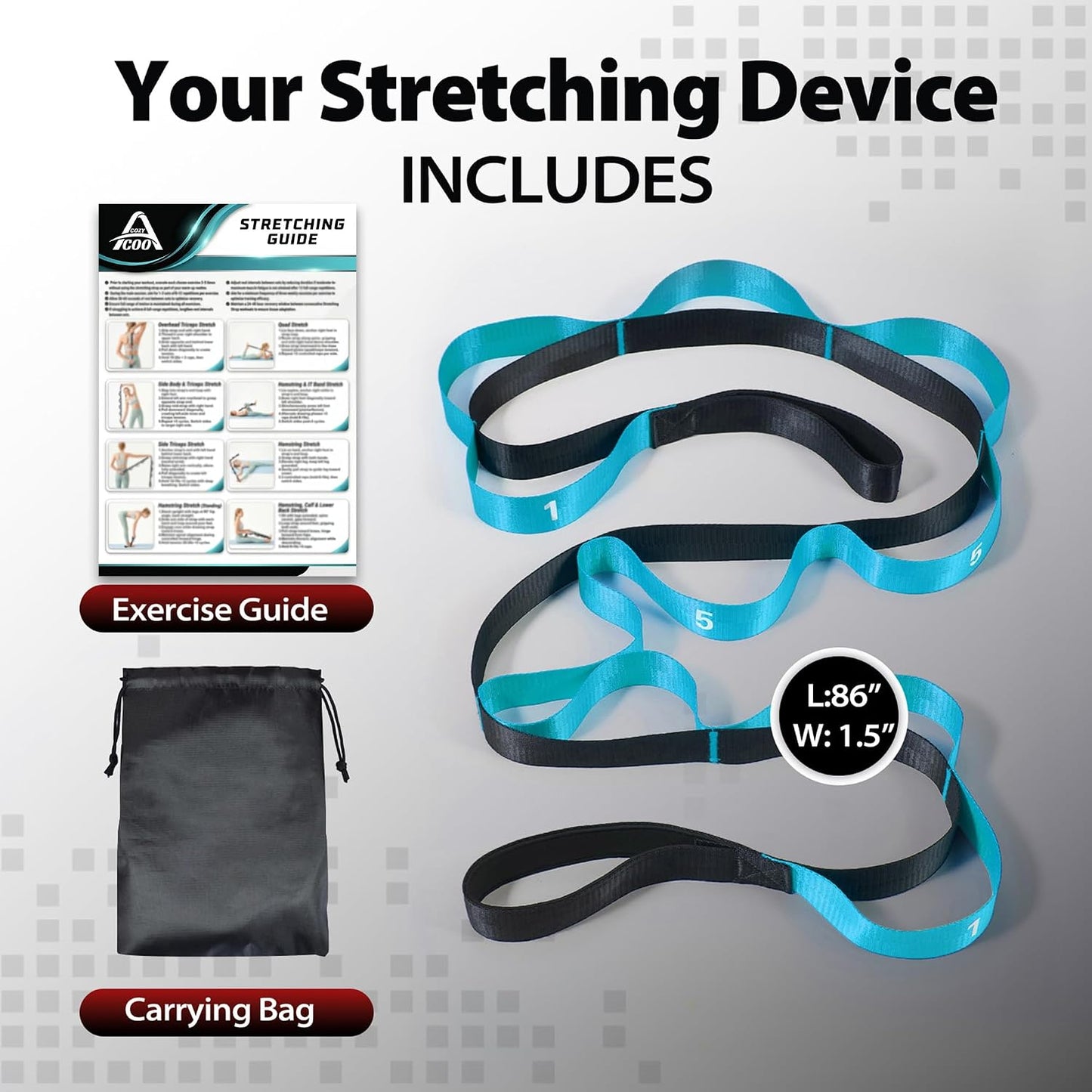 Acozycoo Stretching Strap with Loops for Physical Therapy,Yoga Strap for Stretching,Home Workout,Pilate & Flexibility Training,Non-Elastic Exercise Stretch Band for Hamstring,Leg Stretcher Belt,Flexibility Fascia