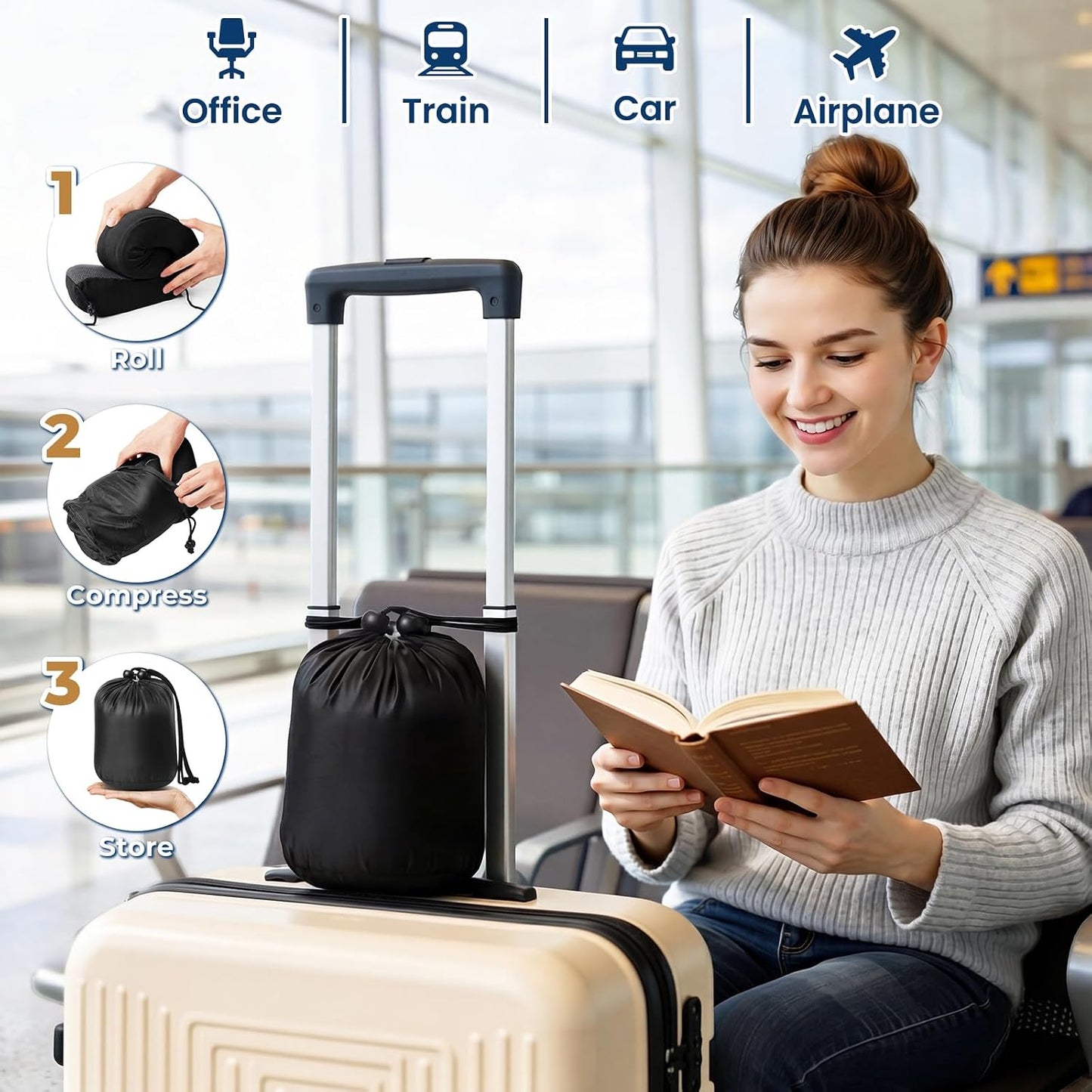 ExploreBliss Travel Pillow, Travel Pillows for Sleeping Airplane, Neck Pillow Airplane, Memory Foam Neck Pillow Set with Eye Mask, Earplugs and Storage Bag -Grey