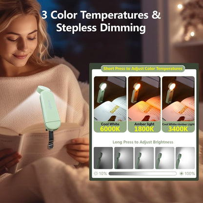 VAVOFO USB Rechargeable Book Light, Blue Light Blocking, Amber Clip-On Bookmark Shaped Reading Light, Eye Care 6 LEDs With 9 Lighting Modes for Bookworms (Grey)
