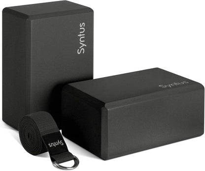 Syntus Yoga Block and Yoga Strap Set, Soft Non-Slip Yoga Blocks 9×6×4 inches, 8FT Metal D-Ring Strap for Yoga, General Fitness, Pilates, Stretching and Toning