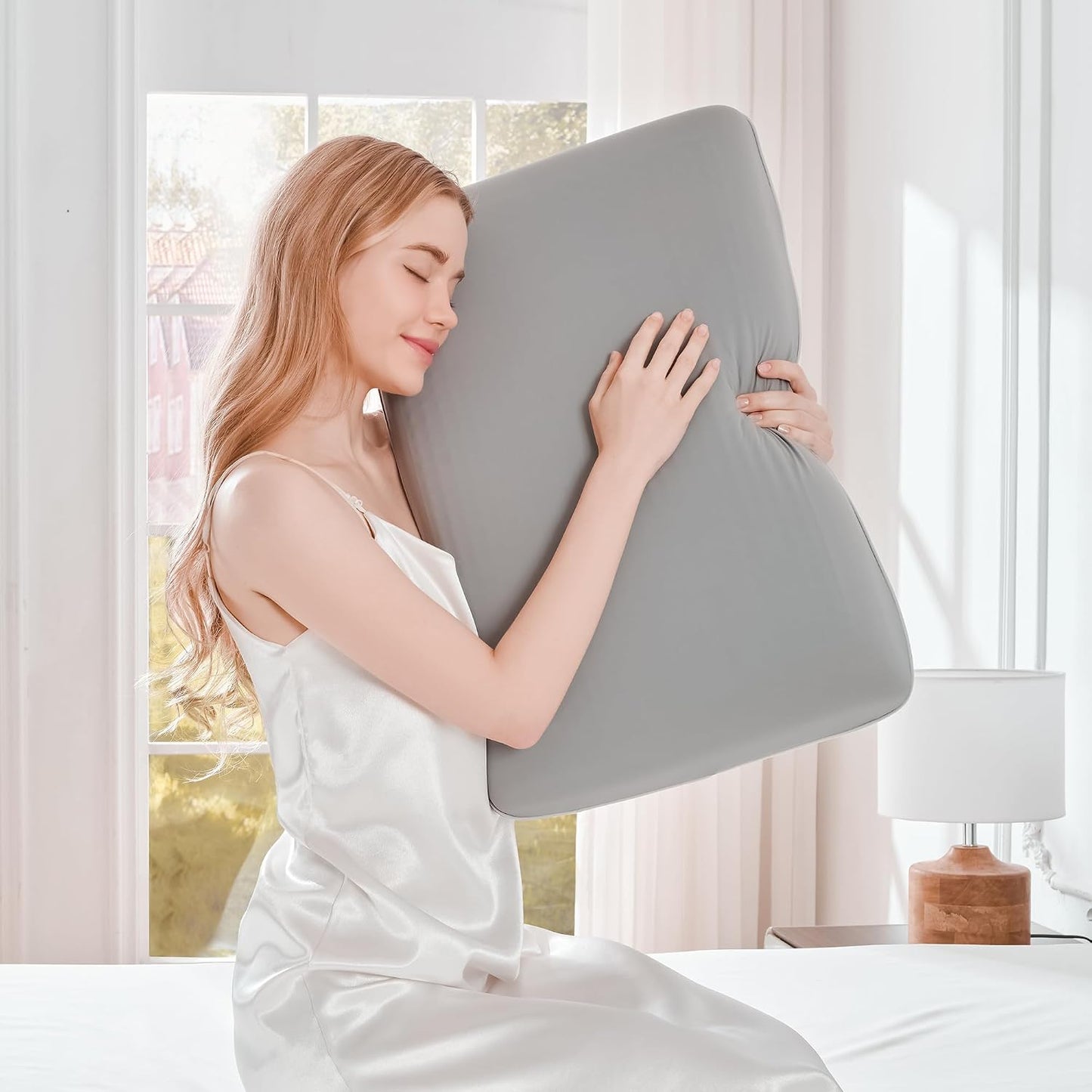 Gel Cooling Pillows for Hot Sleepers, Cooling Memory Foam Pillow with Reversible & Removable Cover, Cold Pillow for Side & Back Sleepers, All-Season Comfort, Standard Size, Grey