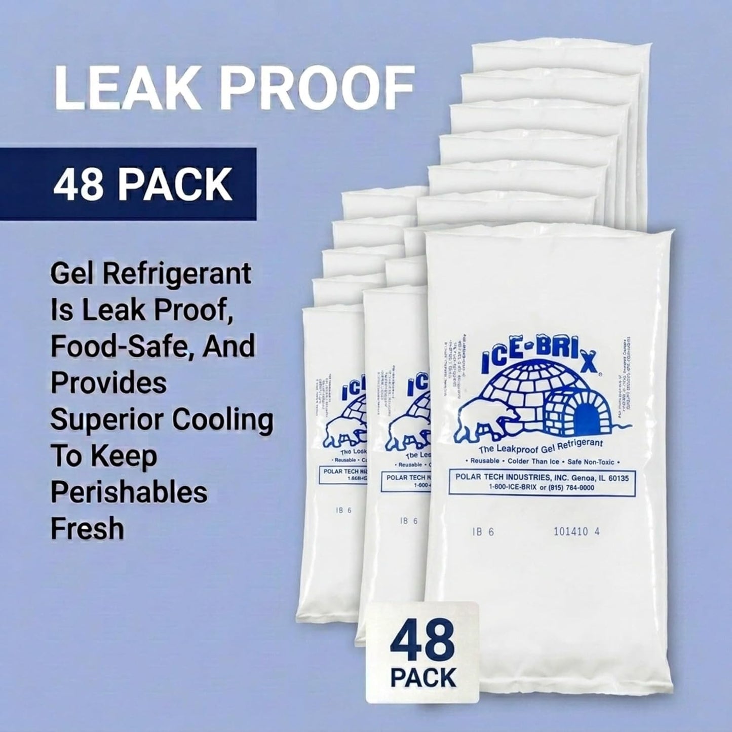 ICE-BRIX Reusable Gel Ice Packs for Shipping, 5 x 2.75 x 0.75 in, 3 oz White (96 Pack) - Compact Cold Packs for GLP-1 Medication Mailers, Lunch Boxes, Small Coolers, Frozen Food & Perishables