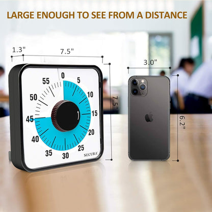 Secura 7.5 Inch Visual Timer, 60 Minute Visual Oversize Countdown Timer for Kids and Adults, Durable Mechanical Time Management Tool (Dark Green)