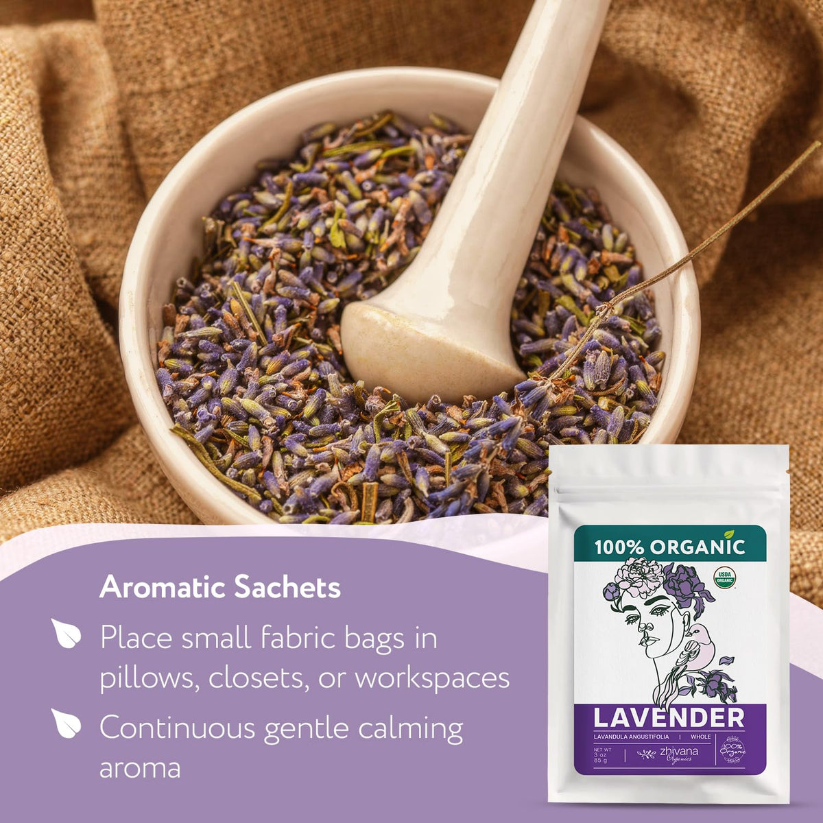 Dried Culinary Lavender Buds - Food Grade Lavender for Drinks, Baking - 3oz
